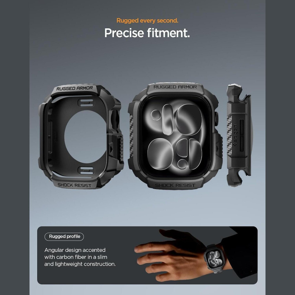Θήκη Apple Watch 11 / 10 46mm Spigen Rugged Armor 2 Ανθεκτική Σιλικόνης - Matte Black (ACS10499)