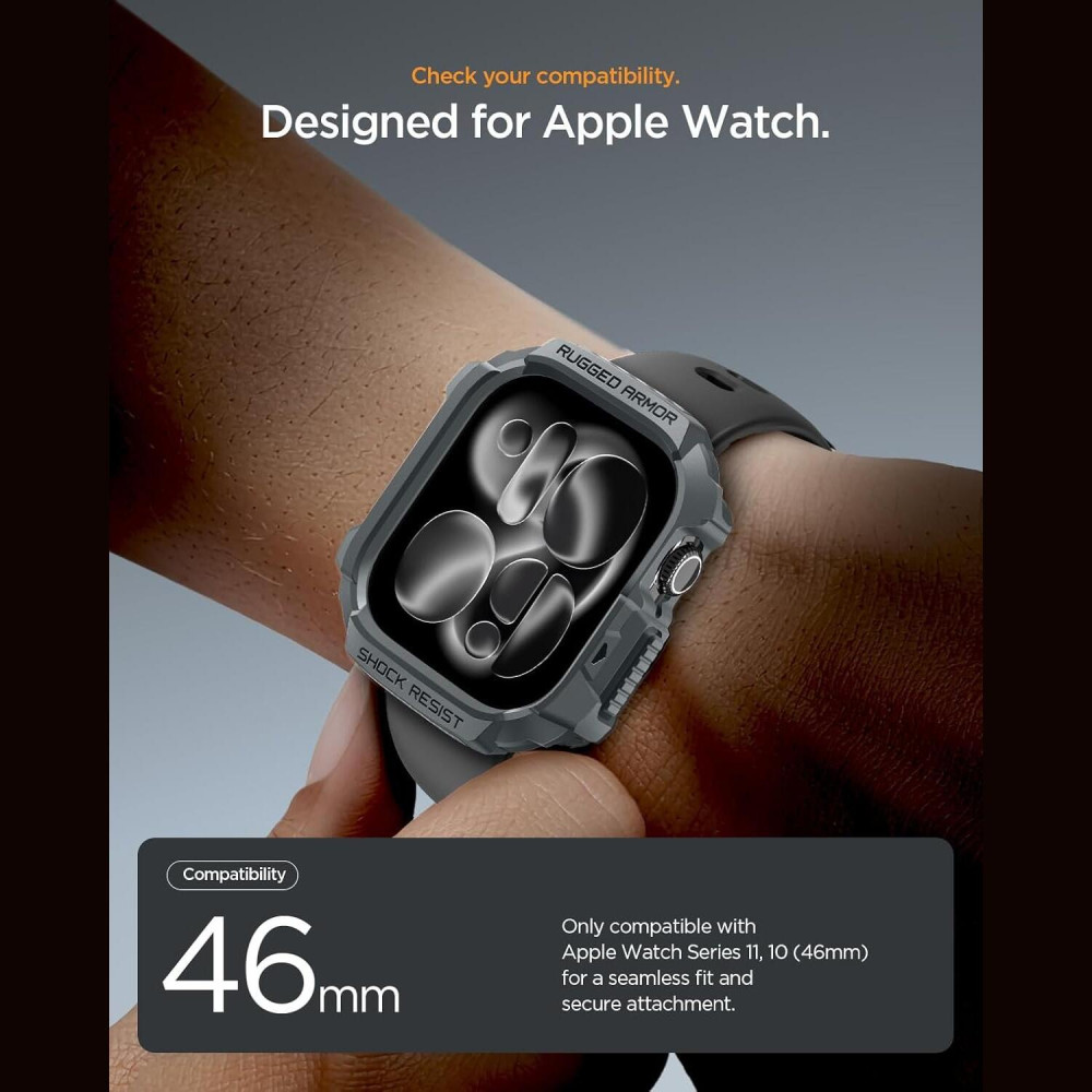 Θήκη Apple Watch 11 / 10 46mm Spigen Rugged Armor 2 Ανθεκτική Σιλικόνης - Dark Gray (ACS10500)
