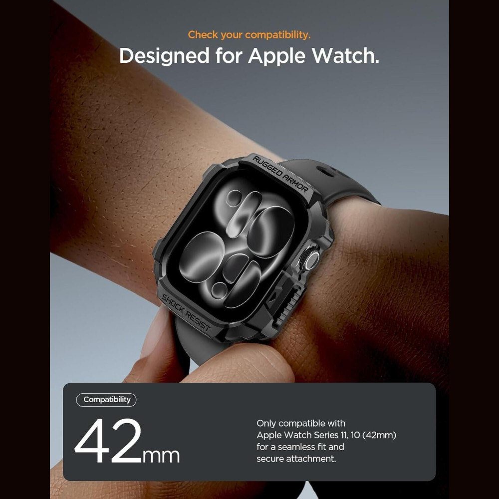 Θήκη Apple Watch 11 / 10 42mm Spigen Rugged Armor 2 Ανθεκτική Σιλικόνης - Matte Black (ACS10491)
