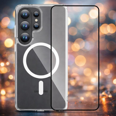 Θήκη & Tempered Glass Samsung Galaxy S26 Ultra Vivid Set MagSafe Acrylic Case Σετ Διάφανη Σκληρή με MagSafe & Full Face Αντιχαρακτικό Γυαλί Προστασίας Οθόνης - Transparent / Black (Vivid-Mag-TG.FF 1-26010003)