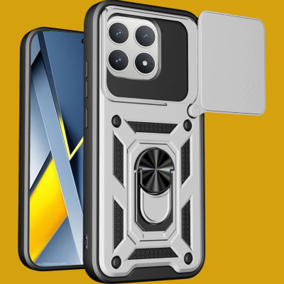 Θήκη Xiaomi Poco F8 Pro Bodycell Armor Slide Ανθεκτική με Κάλυμμα για την Κάμερα & Μεταλλικό Ring Holder - Silver (5206015085925)