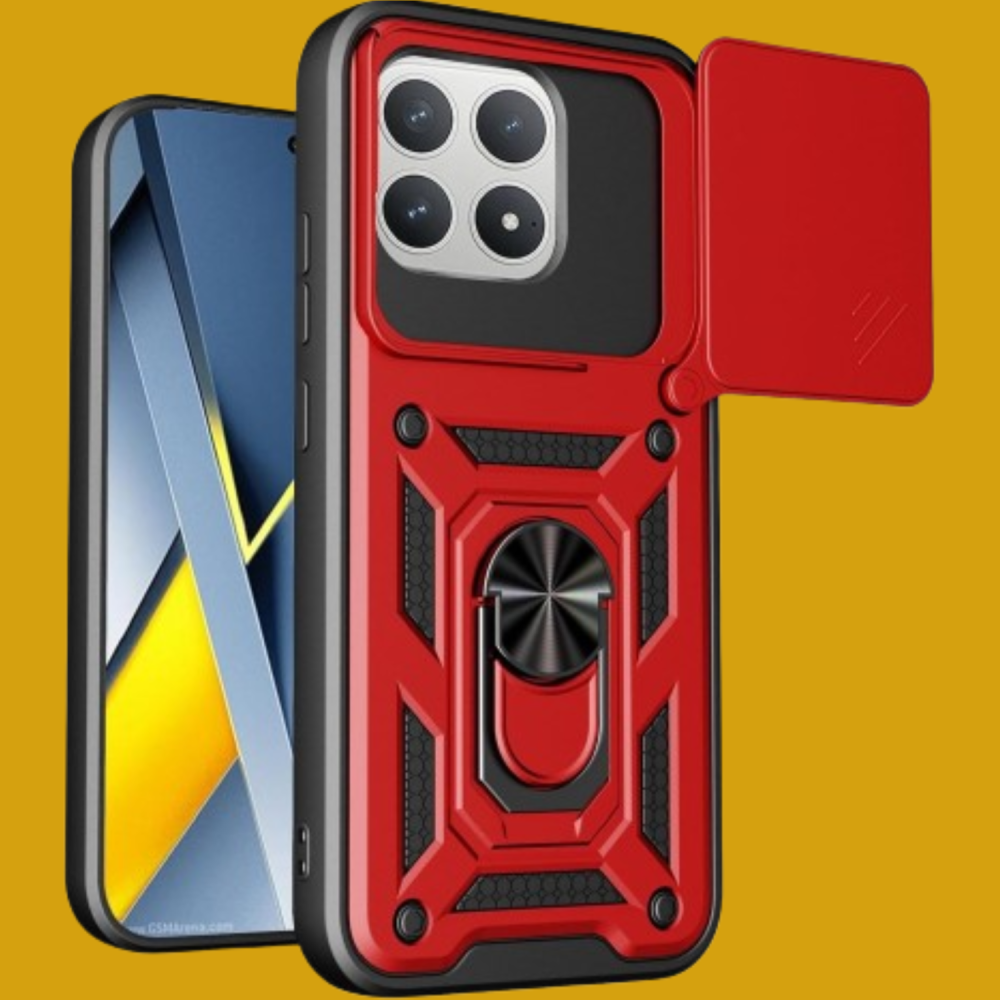 Θήκη Xiaomi Poco F8 Pro Bodycell Armor Slide Ανθεκτική με Κάλυμμα για την Κάμερα & Μεταλλικό Ring Holder - Red (5206015085918)