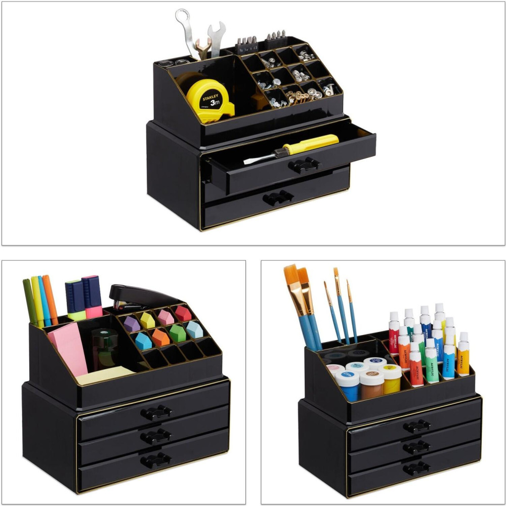 Θήκη Οργάνωσης Καλλυντικών Relaxdays Makeup Organiser και Μακιγιάζ με 3 Ράφια από Ακρυλικό - Black / Gold (10023137_1098)