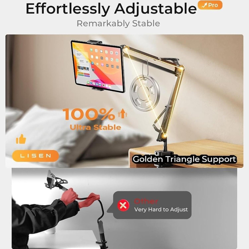 Βάση Στήριξης Lisen Cantilever Bracket Γραφείου με Ρυθμιζόμενο Βραχίονα για Κινητό & Tablet έως 12.9" - Black (6941237430533)