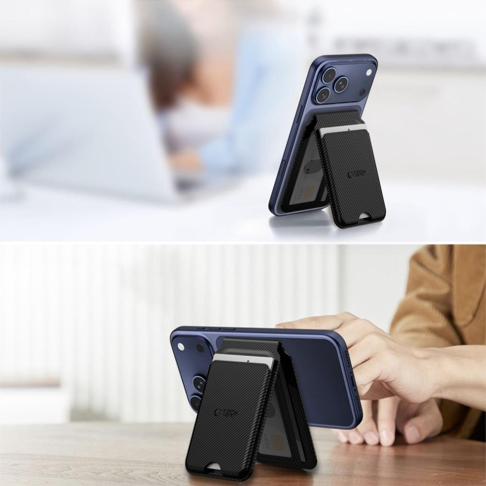 Universal Θήκη Tech-Protect MagWallet MagSafe Πορτοφόλι για Κάρτες με Αναδιπλούμενη Βάση - Carbon (5906302352784)