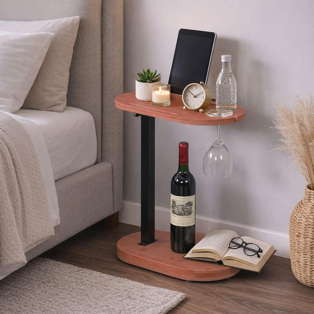 Βοηθητικό Τραπεζάκι Καναπέ Relaxdays Ρυθμιζόμενο από Μπαμπού με Θέσεις για Tablet / Κινητό & Ποτήρι - Natural / Black (10053049)