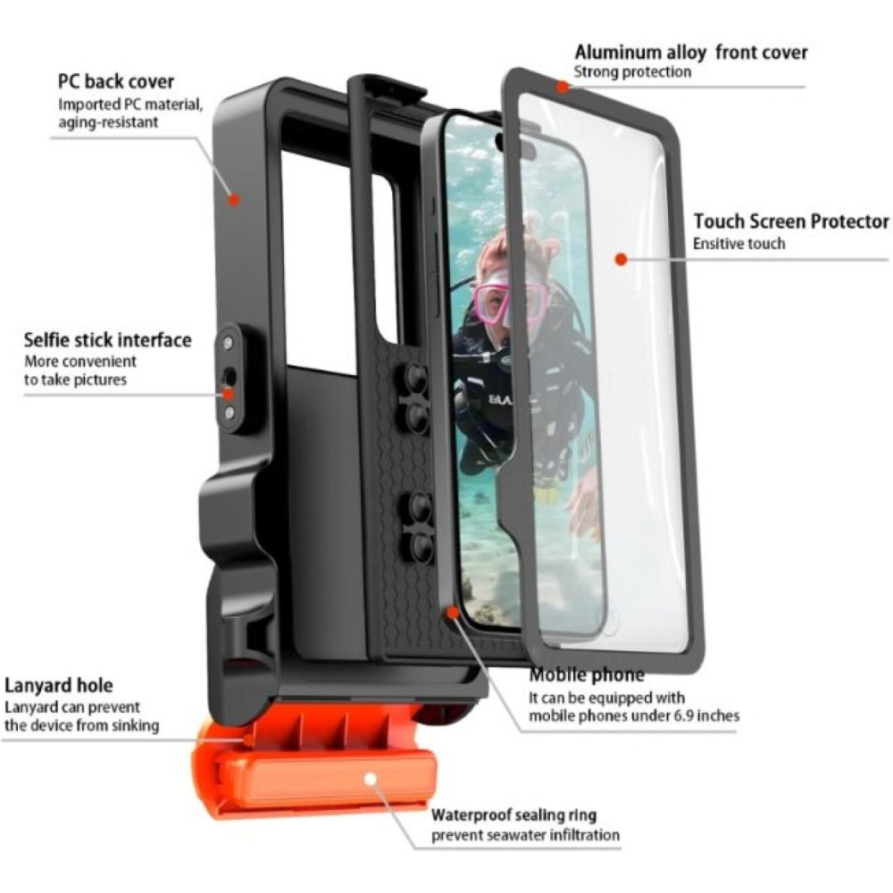 Universal Αδιάβροχη Θήκη Κινητού Tech-Protect IPX8 Pro για Smartphones 4.7" - 6.9" / Καταδύσεις έως 15m - Black / Orange (5906302353156)