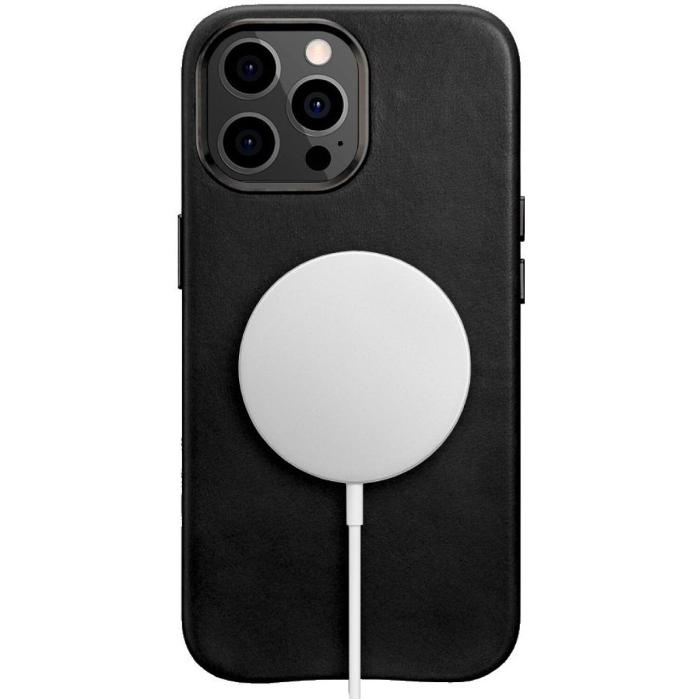 Θήκη iPhone 13 Pro iCarer Leather Back Case Δερμάτινη με MagSafe - Black (WMI1303-BK)