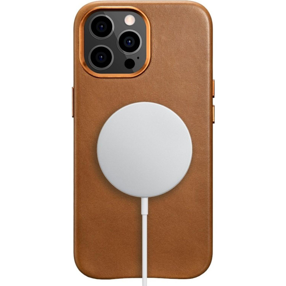 Θήκη iPhone 13 Pro iCarer Leather Back Case Δερμάτινη με MagSafe - Brown (WMI1303-BN)
