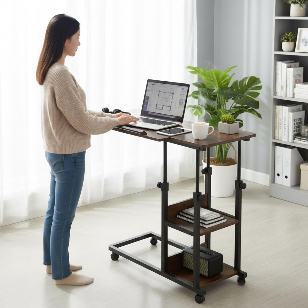 Ρυθμιζόμενο Γραφείο Laptop Relaxdays με Ροδάκια / Ράφια & Βάση Ποντικιού 80 x 40 x 63-90 cm - Brown / Black (10052159)