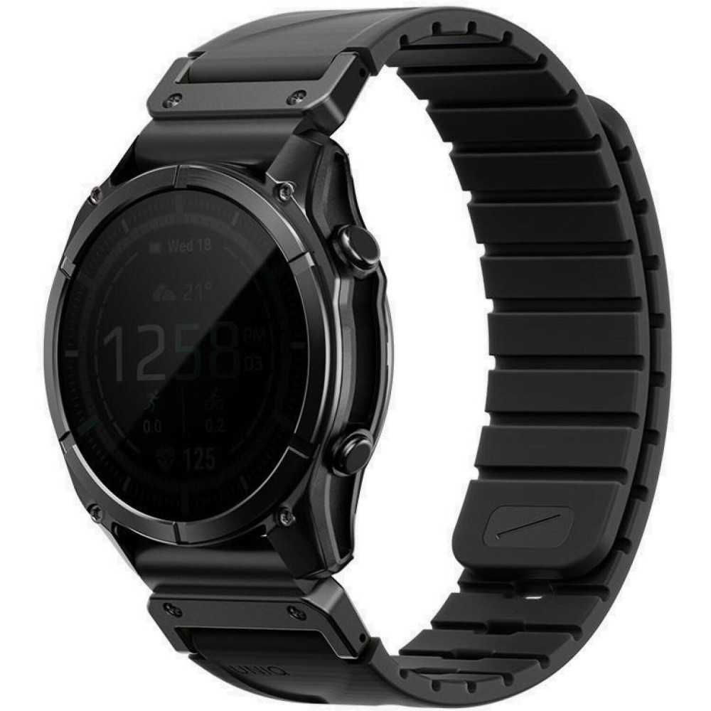 Λουράκι Garmin Watch 22mm Uniq Fluo από Αδιάβροχη Σιλικόνη & Ανοξείδωτο Ατσάλι - Midnight Black (UNIQ-22MM-FLUOMBLK)