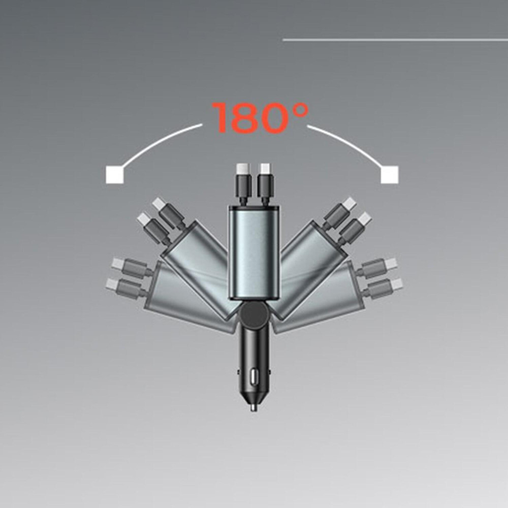 Φορτιστής Αυτοκινήτου Lisen 4 in 1 με Θύρες 1 x USB-A / 1 x Type-C & Πτυσσόμενα Καλώδια 1 x Type-C / 1 x Lightning 69W - Dark Grey / Black (6941237431141)