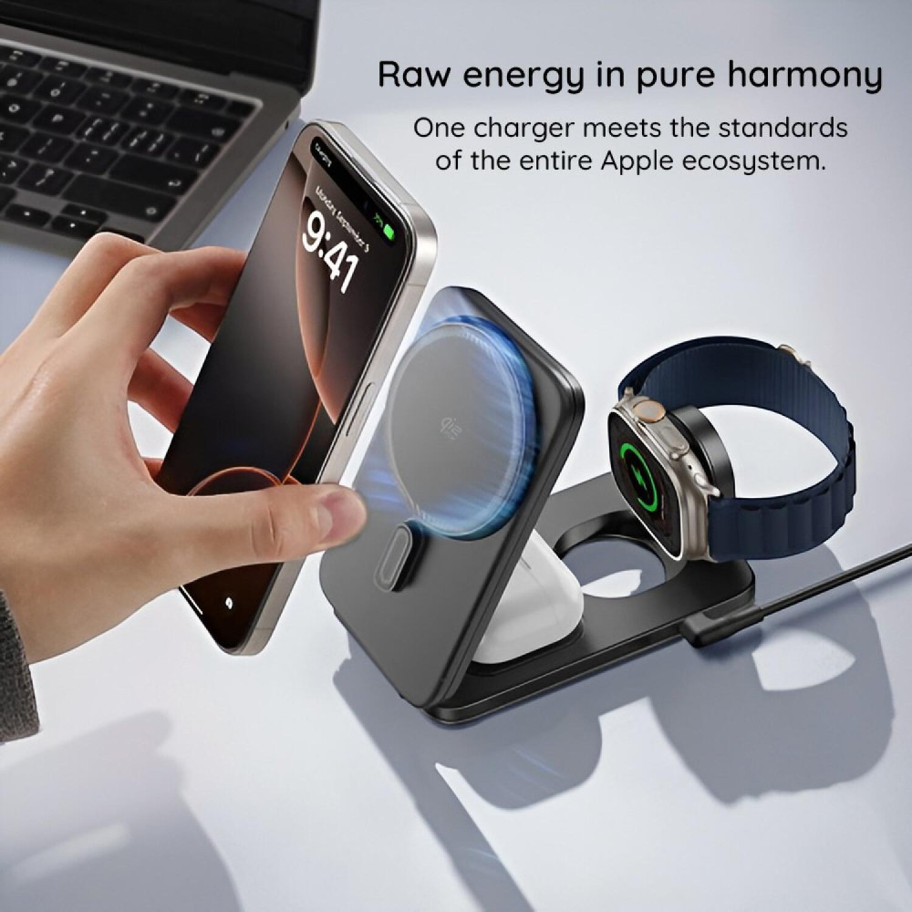 Ασύρματος Φορτιστής ESR CryoBoost Βάση MagSafe Qi2 25W για iPhone / AirPods / Apple Watch με Φορτιστή Τοίχου 65W & Καλώδιο Type-C - Black (4894240276716)