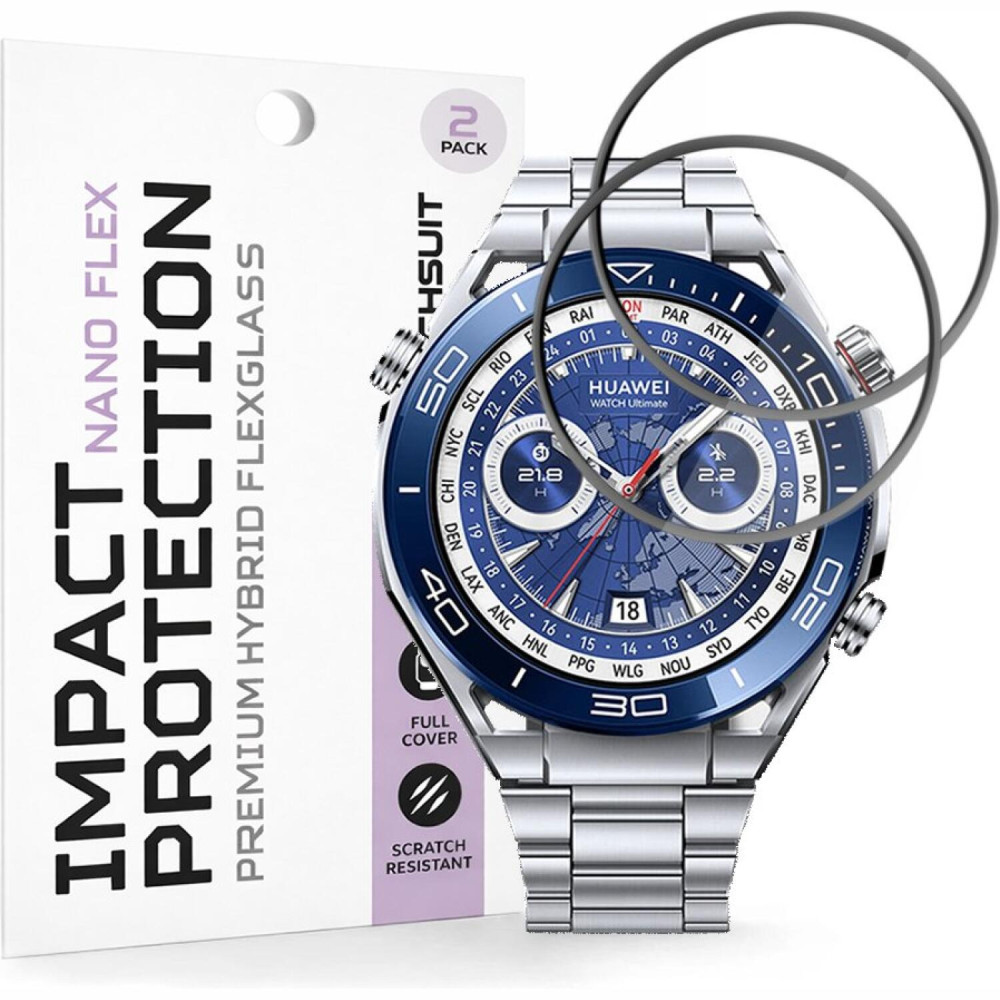 Hybrid Glass Huawei Watch Ultimate / Ultimate 2 Techsuit Nano Flex Full Face Αντιχαρακτικό Υβριδικό Γυαλί Προστασίας Οθόνης 2 Τεμάχια - Black (5949419361096)