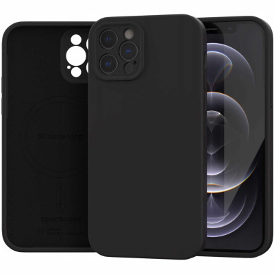 Θήκη iPhone 12 Pro Spacecase Silicone Mag Case Σιλικόνης με MagSafe - Black (5905719138660)