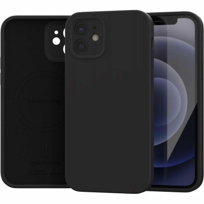 Θήκη iPhone 12 Spacecase Silicone Mag Case Σιλικόνης με MagSafe - Black (5905719138653)