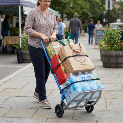 Πτυσσόμενο Καρότσι Μεταφοράς Relaxdays με Ιμάντα Προστασίας / Μέγιστο Φορτίο 120 kg - Blue / Black / Silver (10053299_45)