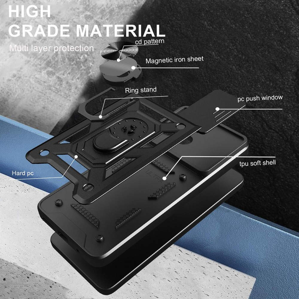 Θήκη Motorola Moto G77 / G67 Techsuit CamShield Ανθεκτική με Κάλυμμα για την Κάμερα & Μεταλλικό Ring Holder - Black (5949419361317)