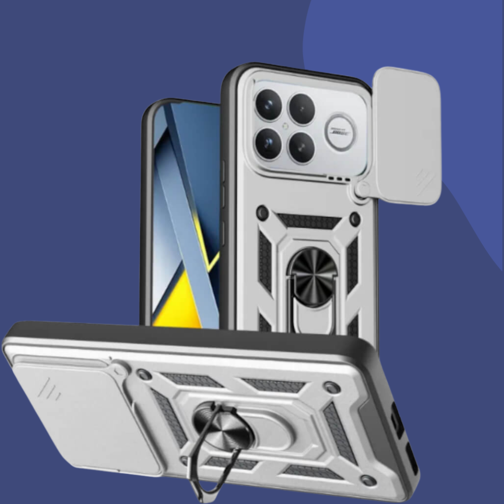 Θήκη Xiaomi Poco F8 Ultra Bodycell Armor Slide Ανθεκτική με Κάλυμμα για την Κάμερα & Μεταλλικό Ring Holder - Silver (5206015086342)