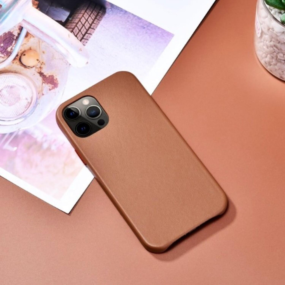 Θήκη iPhone 12 Pro Max iCarer Leather Back Case Σκληρή Δερμάτινη - Brown (RIX1208-BN)