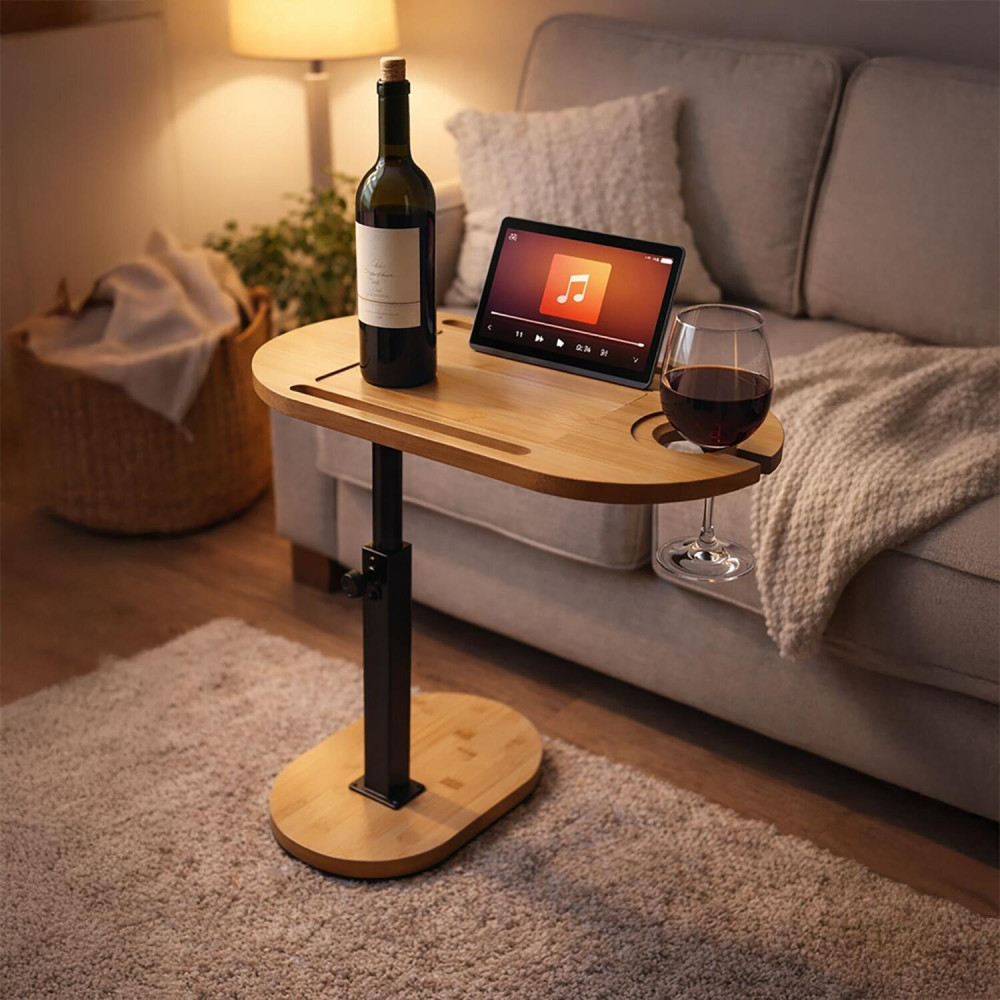 Βοηθητικό Τραπεζάκι Relaxdays C-Table Ρυθμιζόμενο από Μπαμπού με Θέσεις για Tablet / Κινητό & Ποτήρι 45–82 x 40 x 22cm - Natural / Black (10053048)