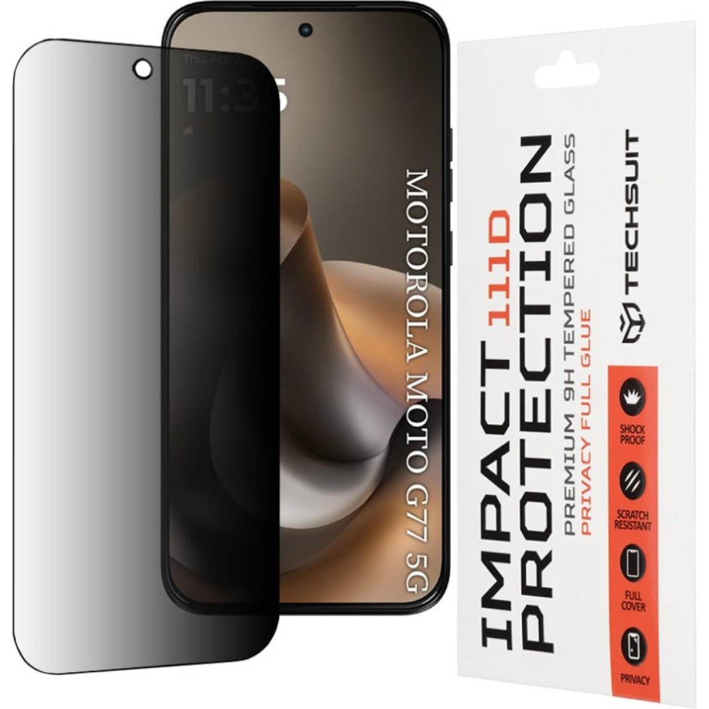Tempered Glass Motorola Moto G77 / G67 Techsuit 111D Privacy Full Glue Full Face Αντιχαρακτικό Γυαλί Προστασίας Απορρήτου Οθόνης - Black (5949419361287)