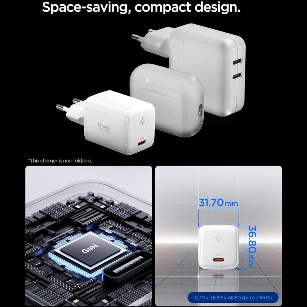 Φορτιστής Spigen EE451EU GaN Pro Γρήγορος Τοίχου / Αντάπτορας με 1 x Θύρα Type-C 45W & Καλώδιο Type-C 100W - White (ACH09473)