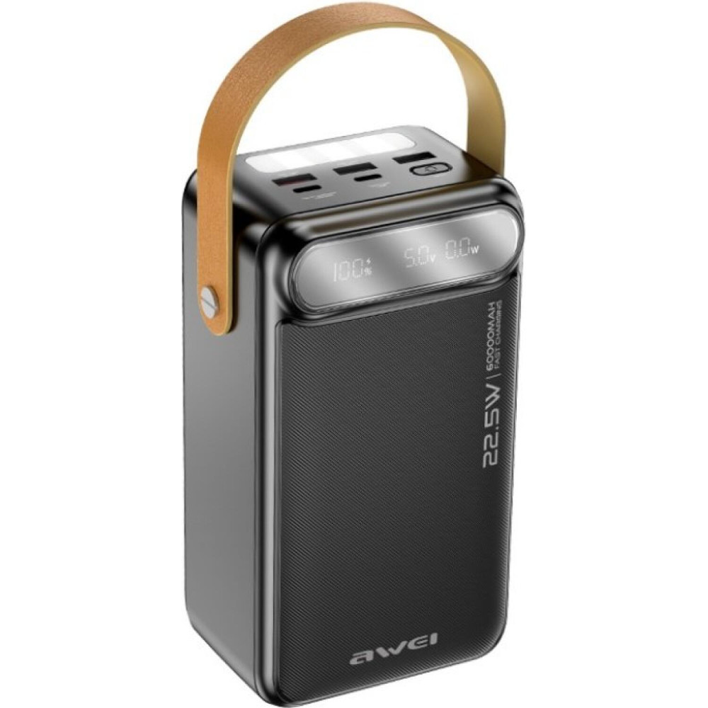 PowerBank Awei PK101K με Φακό & Ψηφιακή Οθόνη LED / 3 x USB-A & 1 x Type-C 60.000mAh 22.5W - Black (6954284019040)