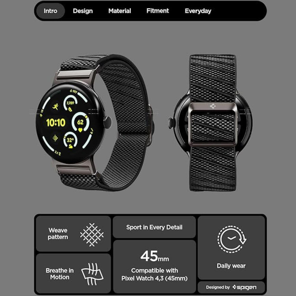Λουράκι Google Pixel Watch 4 / 3 45mm Spigen Lite Fit X Υφασμάτινο - Black (AMP11421)