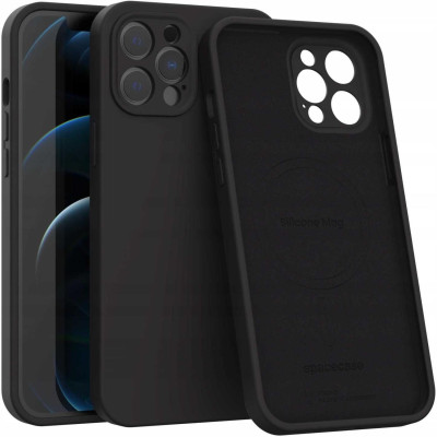 Θήκη iPhone 12 Pro Max Spacecase Silicone Mag Case Σιλικόνης με MagSafe - Black (5905719138684)