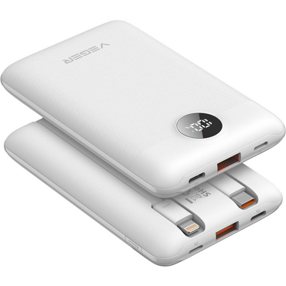 PowerBank Veger C11 με Ενσωματωμένα Καλώδια 1 x Type-C / 1 x Lightning και Θύρα 1 x USB-A 10.000mAh 22.5W - White (6970453559872)