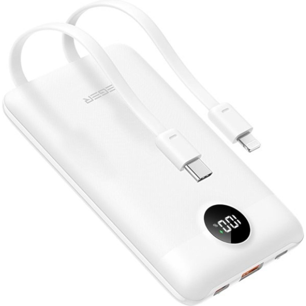 PowerBank Veger C11 με Ενσωματωμένα Καλώδια 1 x Type-C / 1 x Lightning και Θύρα 1 x USB-A 10.000mAh 22.5W - White (6970453559872)