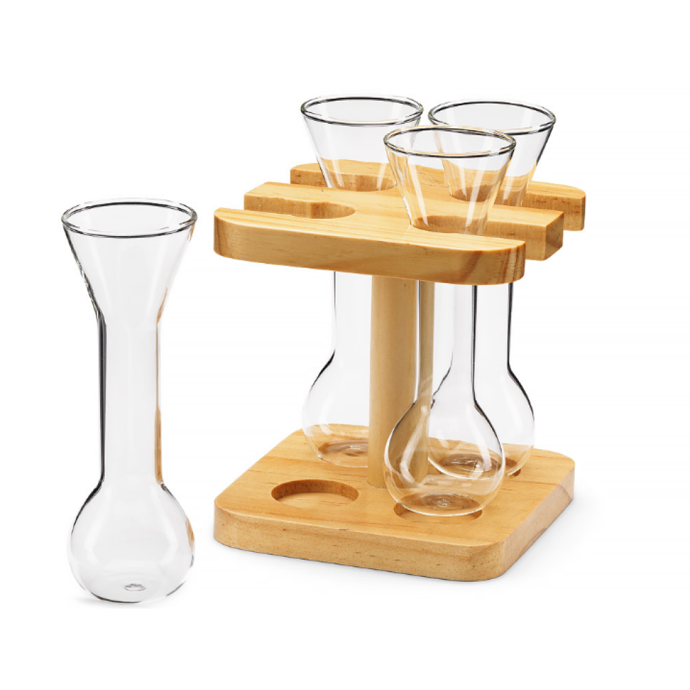 The Source Winning Mini Yards Of Ale - Σετ με 4 Μίνι Γυάλινα Ποτήρια Μπύρας / Κρασιού / Ποτού με Ξύλινη Βάση - 55ml (5056327915461)