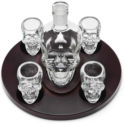 The Source InGenious Skull Decanter Set - Γυάλινο Σετ Ποτού σε Σχήμα Κρανίου με 1 x Καράφα Σερβιρίσματος με Πώμα / 4 x Ποτήρια & 1 x Δίσκος (5056327914679)