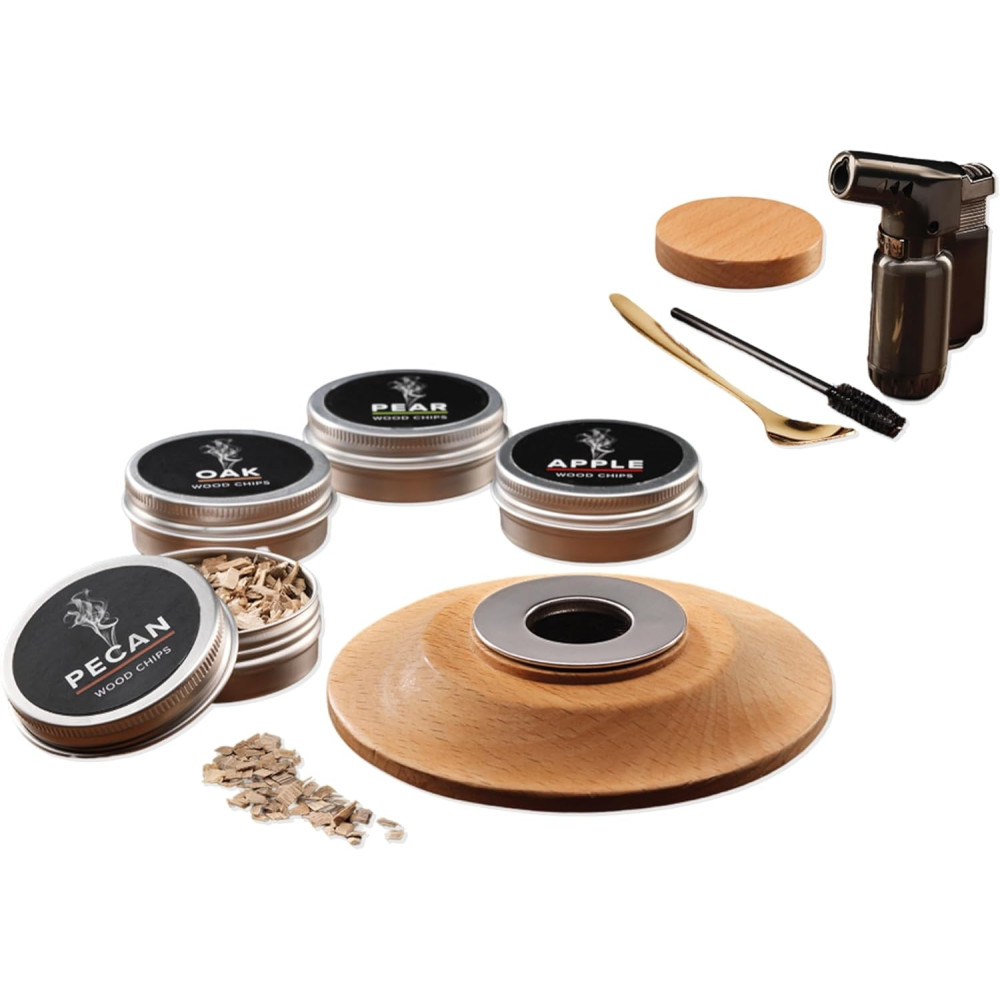 The Source Connoisseur Creations Whiskey Smoking Kit - Σετ Καπνίσματος Ουίσκι με Καπάκι από Ξύλο Οξιάς & Επαναγεμιζόμενο Φλόγιστρο (5056327918028)