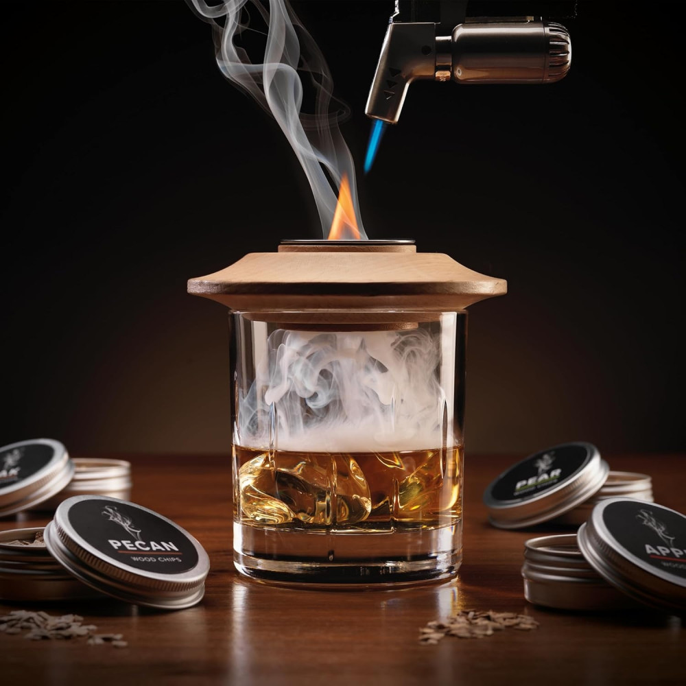 The Source Connoisseur Creations Whiskey Smoking Kit - Σετ Καπνίσματος Ουίσκι με Καπάκι από Ξύλο Οξιάς & Επαναγεμιζόμενο Φλόγιστρο (5056327918028)