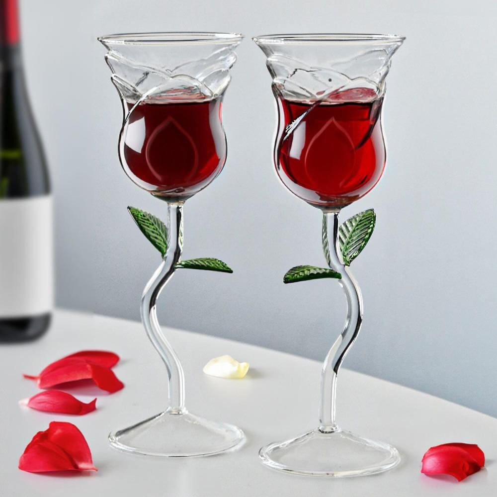 Σετ Ποτήρια Κρασιού MikaMax Rose Wine Glass Set Γυάλινα σε Σχήμα Τριαντάφυλλο 2 Τεμάχια 200ml (8719481358792)