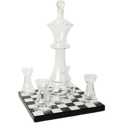 Γυάλινο Σετ Ποτού The Source Connoisseur Creations Chess Decanter Set σε Σχήμα Σκακιού με 1 x Καράφα Σερβιρίσματος με Πώμα / Ξύλινη Βάση & 4 x Ποτήρια (5056327921875)