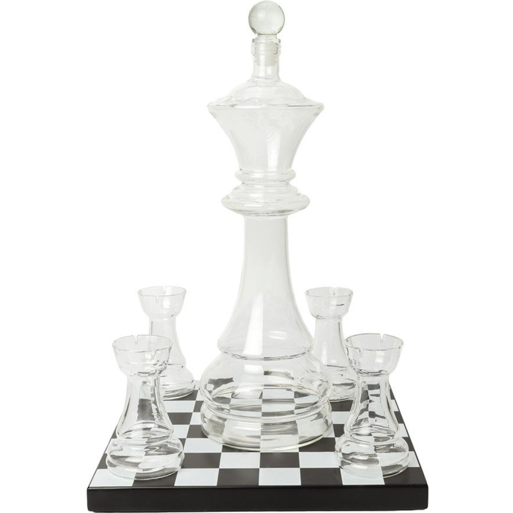 Γυάλινο Σετ Ποτού The Source Connoisseur Creations Chess Decanter Set σε Σχήμα Σκακιού με 1 x Καράφα Σερβιρίσματος με Πώμα / Ξύλινη Βάση & 4 x Ποτήρια (5056327921875)