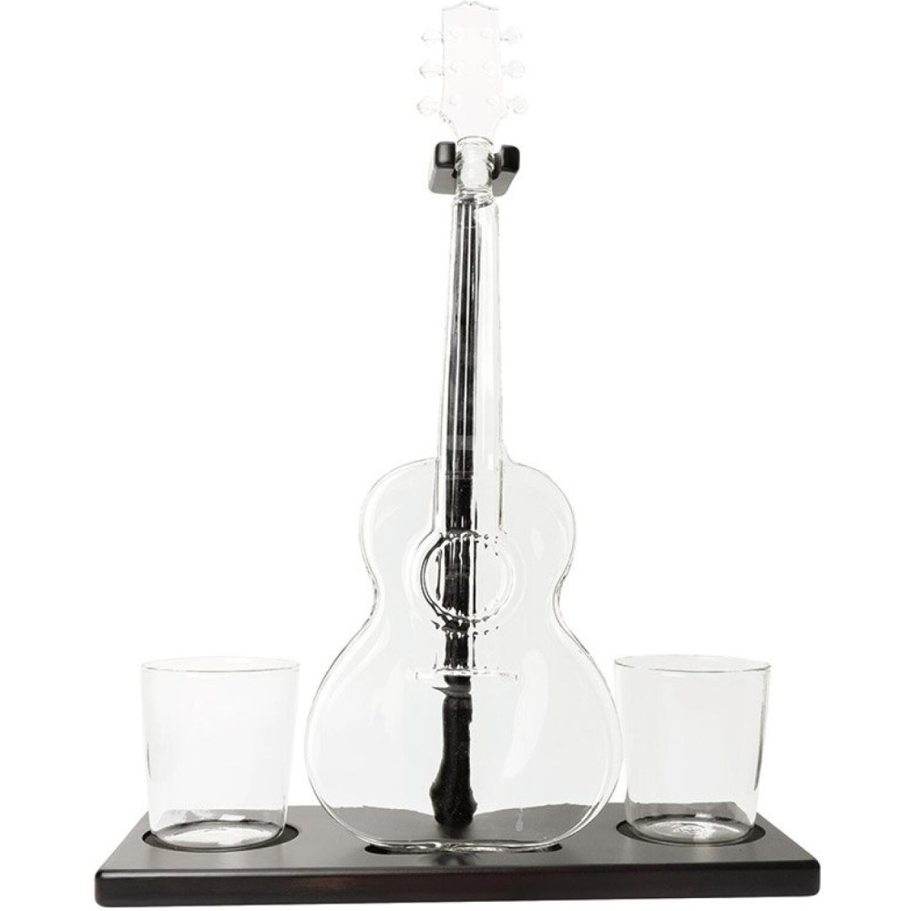 Γυάλινο Σετ Ποτού The Source Connoisseur Creations Guitar Decanter Set σε Σχήμα Κιθάρας με 1 x Καράφα Σερβιρίσματος με Πώμα / Ξύλινη Βάση & 2 x Ποτήρια (5056327921691)