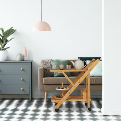 Καρότσι Κουζίνας Relaxdays 2-Tier Bamboo Kitchen Trolley Πτυσσόμενο Τρόλεϊ Σερβιρίσματος με 2 Επίπεδα - Natural (10022164)