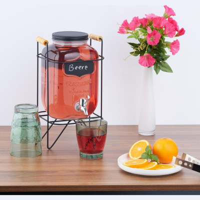 Γυάλινος Διανεμητής Ποτού Relaxdays Drinks Dispenser με Μεταλλική Βάση & Λαβές 4L - Transparent / Silver / Black (10050442)