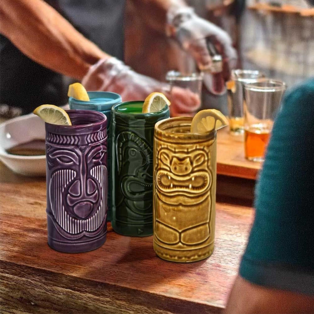 Σετ 4 Tiki Ποτήρια Κοκτέιλ MikaMax Tiki Mugs Κεραμικά για Εξωτικά Cocktails & Ποτά - 280ml (8718182079500)