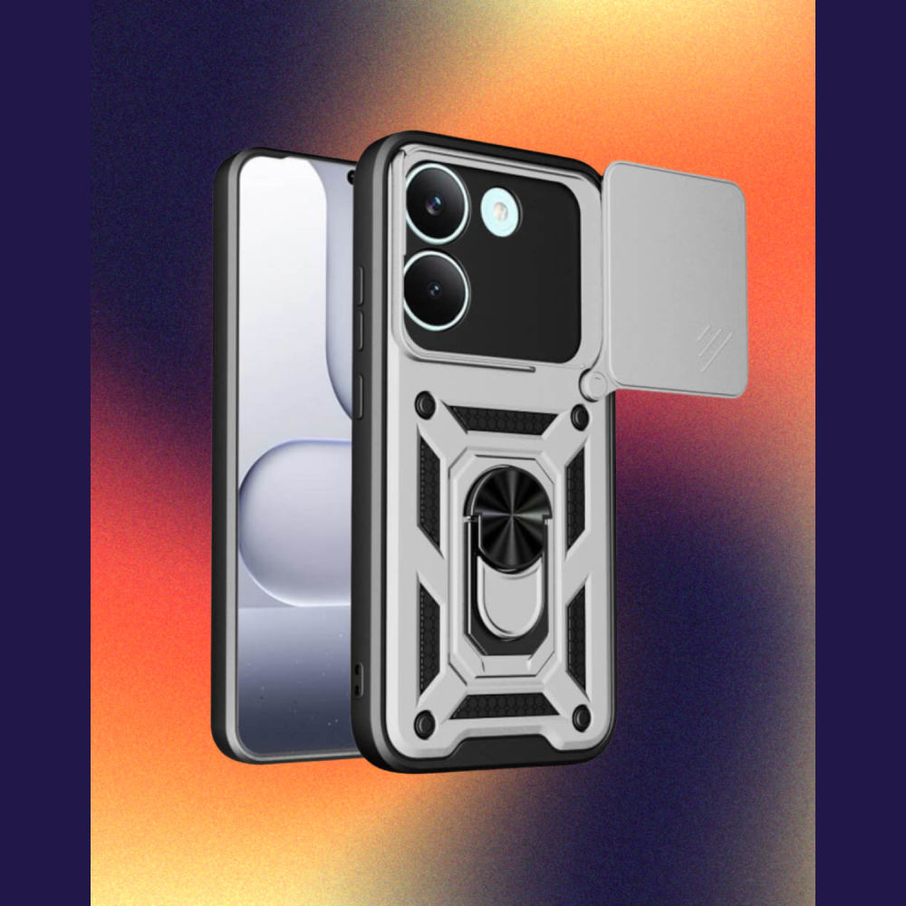 Θήκη Xiaomi Poco X8 Pro Bodycell Armor Slide Ανθεκτική με Κάλυμμα για την Κάμερα & Μεταλλικό Ring Holder - Silver (5206015086700)