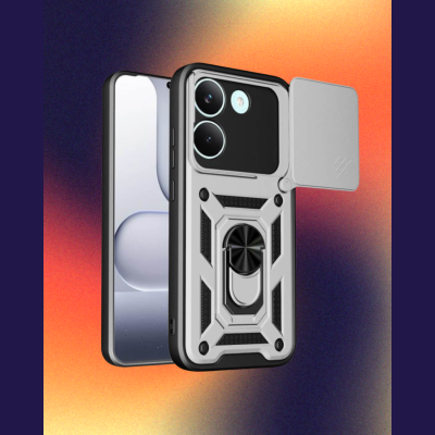 Θήκη Xiaomi Poco X8 Pro Bodycell Armor Slide Ανθεκτική με Κάλυμμα για την Κάμερα & Μεταλλικό Ring Holder - Silver (5206015086700)