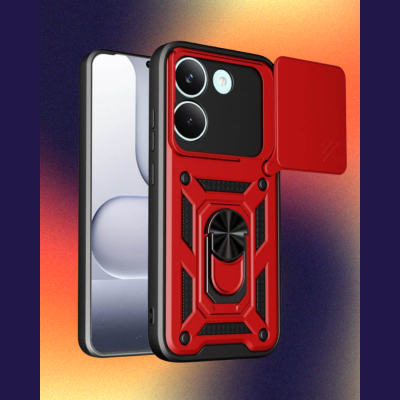 Θήκη Xiaomi Poco X8 Pro Bodycell Armor Slide Ανθεκτική με Κάλυμμα για την Κάμερα & Μεταλλικό Ring Holder - Red (5206015086694)