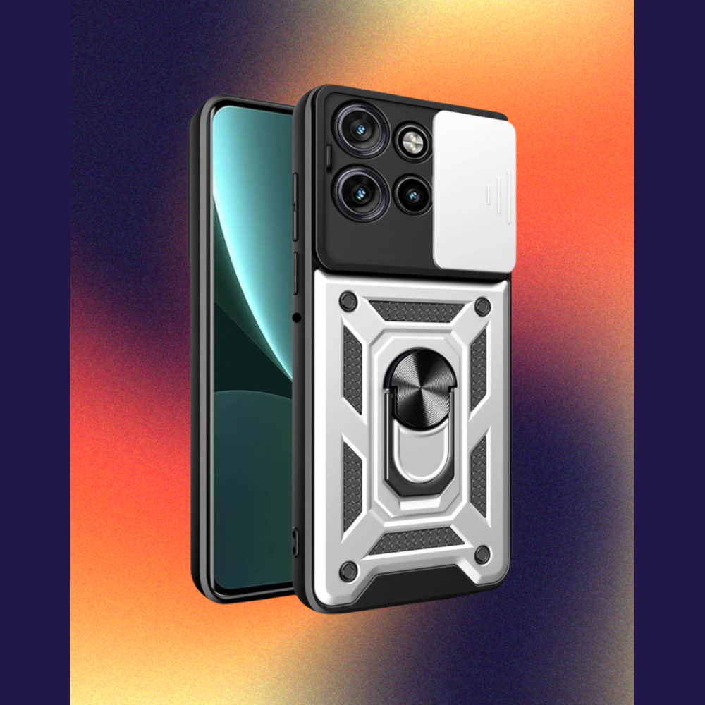 Θήκη Motorola Edge 60 Neo / Edge 50 Neo Bodycell Armor Slide Ανθεκτική με Κάλυμμα για την Κάμερα & Μεταλλικό Ring Holder - Silver (5206015086618)
