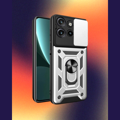 Θήκη Motorola Edge 60 Neo / Edge 50 Neo Bodycell Armor Slide Ανθεκτική με Κάλυμμα για την Κάμερα & Μεταλλικό Ring Holder - Silver (5206015086618)