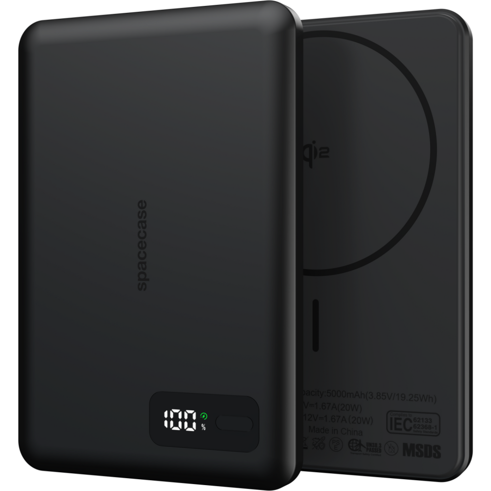 PowerBank Spacecase MagDisplay με Ασύρματη Φόρτιση MagSafe Qi2 15W / Ψηφιακή Οθόνη LED & 1 x Type-C 20W 5.000mAh - Black (5905719141028)