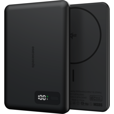 PowerBank Spacecase MagDisplay με Ασύρματη Φόρτιση MagSafe Qi2 15W / Ψηφιακή Οθόνη LED & 1 x Type-C 20W 5.000mAh - Black (5905719141028)